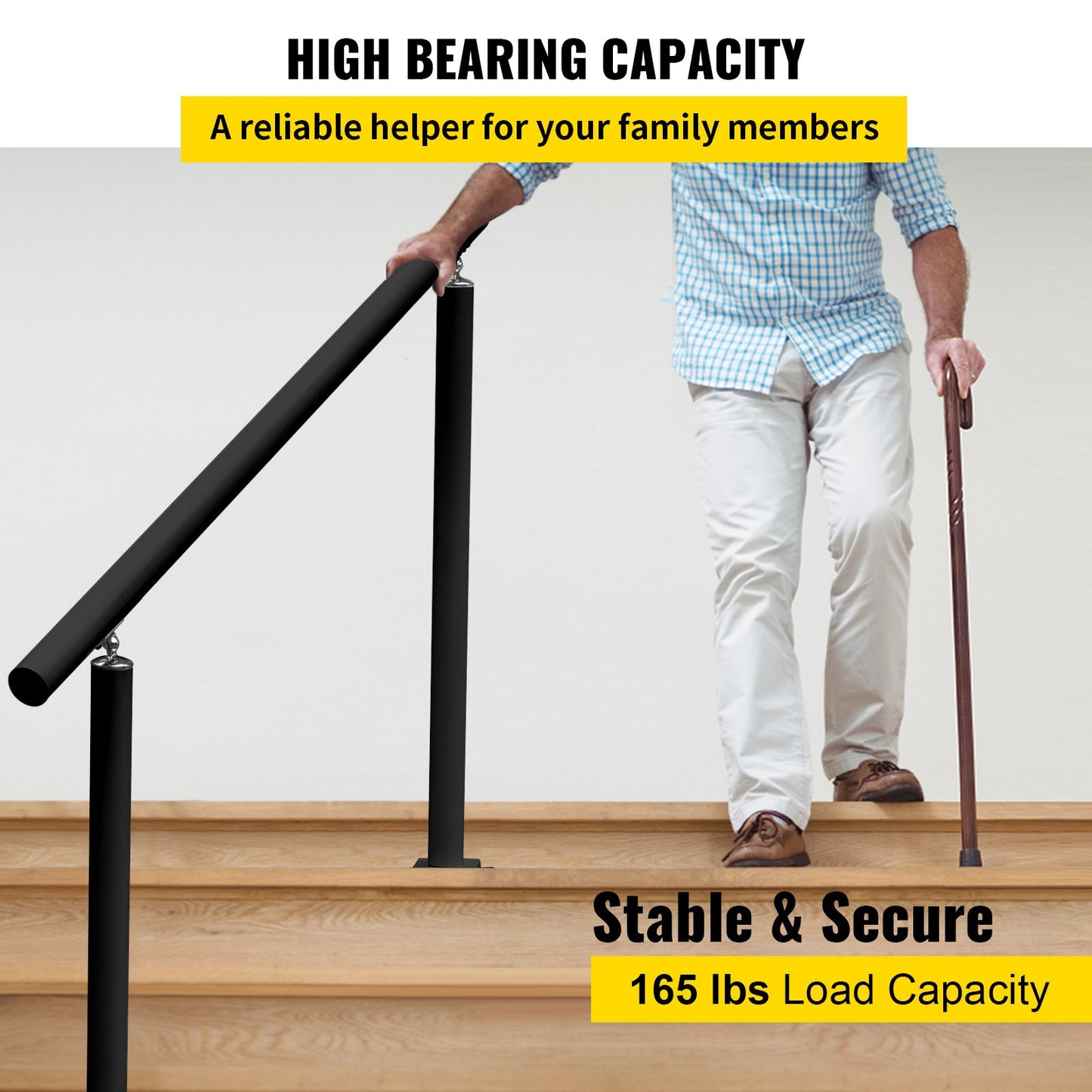 Handrail Outdoor Stairs, 91.4 cm, 86.4 cm Outdoor Handrail Black Outdoor Stair Railing Adjustable from 0 to 60 Degrees Handrail for Stairs Outdoor Black Aluminum Stair Railing for Garden