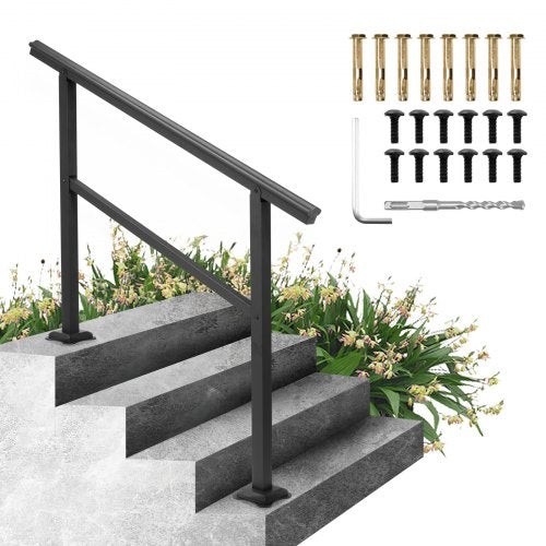 Handrail Banister Outdoor Stairs 48X35.5 Inch Outdoor Handrail Stair Railing Adjustable from 0 to 45 Degrees Handrail for Cross Bar Stairs Outdoor Aluminum Black Stair Railing