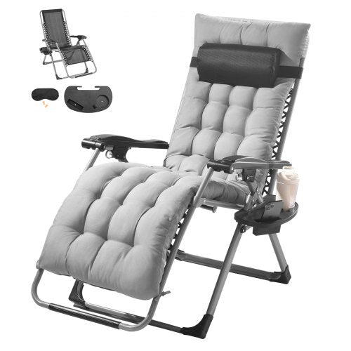 Zero Gravity Chair, 26 inch Zero Gravity Recliner Lounge Chair for Indoor and Outdoor, Adjustable Anti Gravity Chair with Cushion, Headrest, Footrest, and Cupholder, 500 lbs, Gray