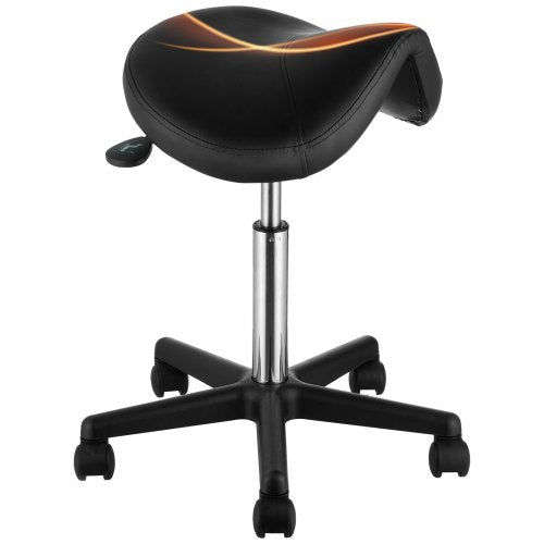 Saddle Stool with Wheels, 181.4 kg Weight Capacity Ergonomic Rolling Saddle Stool, Height Adjustable Thickened PU Leather Swivel Saddle Stools Chair for Salon, Spa, Tattoo, Clinic, Black