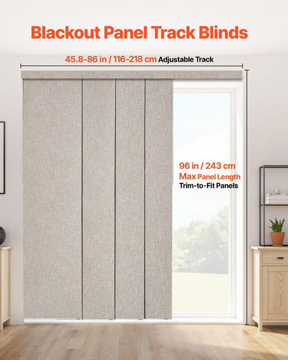Panel Track Blinds, Extendable Track from 116 cm to 218 cm W, Trimmable Panel Curtains Up to 243cm H, Vertical Blackout Panel Blinds for Sliding Doors, Patio Doors, Room Divider, Windows, Brown