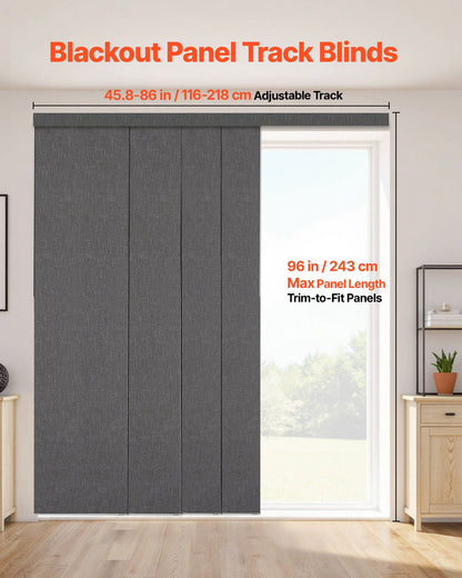 Panel Track Blinds, Extendable Track from 116 cm to 218 cm W, Trimmable Panel Curtains Up to 243cm H, Vertical Blackout Panel Blinds for Sliding Doors, Patio Doors, Room Divider, Dark Gray