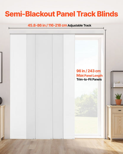 Panel Track Blinds, Extendable Track from 116 cm to 218 cm W, Trimmable Panel Curtains Up to 243cm H, Adjustable Vertical Panel Blinds for Sliding Doors, Patio Doors, Room Divider, Window, White