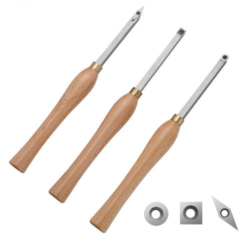 Lathe Chisel Set 3PCS Wood Working Turning Tools Carbide Steel Toolbox