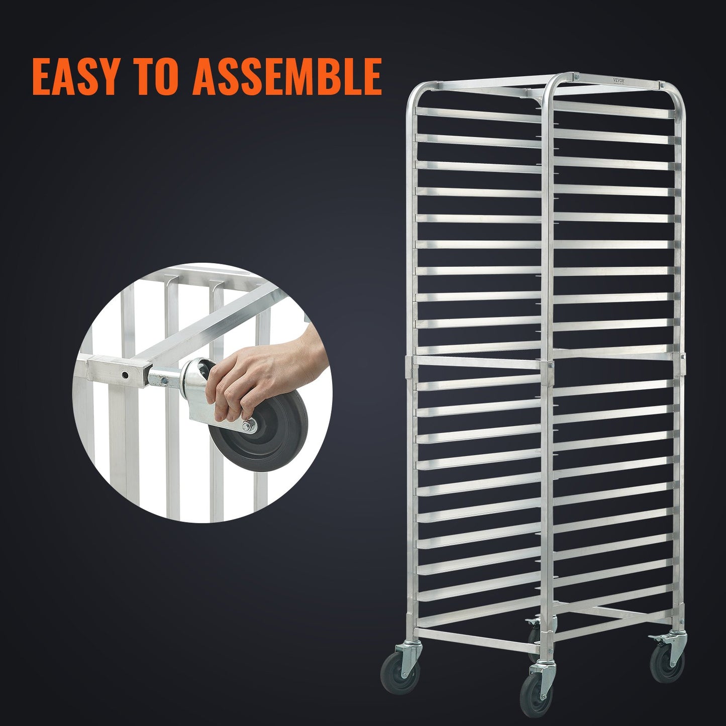 Bun Pan Rack, 20-Tier Commercial Bakery Racks with Brake Wheels, Aluminum Racking Trolley Storage for Half & Full Sheet, Speed Rack For Kitchen Home, Bread Baking Equipment, 66 x 51.8 x 177.8 cm