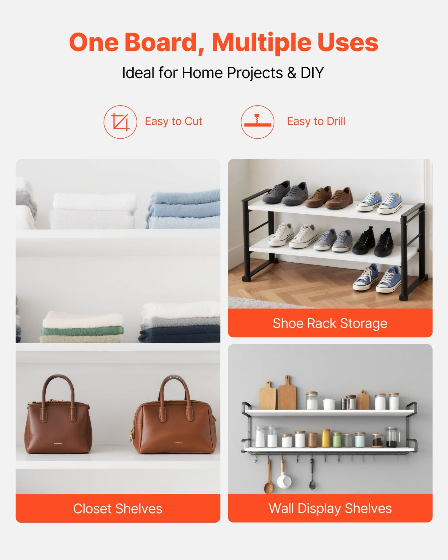 Melaminhyllor, 2-delade, Träskåphyllor kapade till storlek för garderobssystem, Ersättningsskåphylla, Mångsidig garderobsskiva för garderober, skåp eller andra specialanpassade hyllbehov