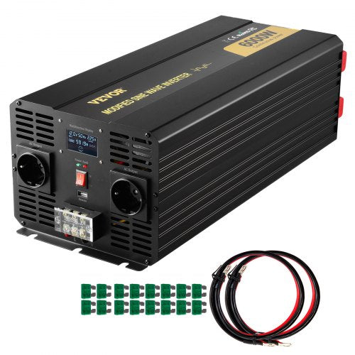 Power Inverter, 6000W, Modified Sine Wave Inverter DC 12V to AC 230V Car Converter with LCD Display Remote Controller, LED Indicators EU Outlets Power Inverter, for Car RV Truck Boat Travel Camping