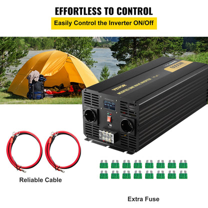 Power Inverter, 6000W, Modified Sine Wave Inverter DC 12V to AC 230V Car Converter with LCD Display Remote Controller, LED Indicators EU Outlets Power Inverter, for Car RV Truck Boat Travel Camping