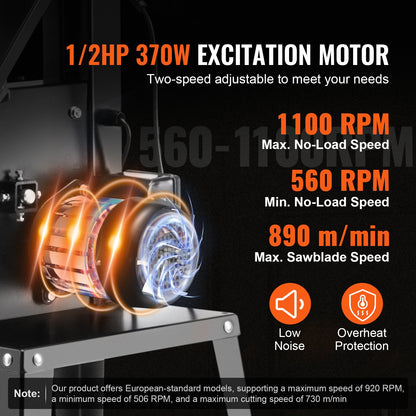 Band Saw with Stand Benchtop Bandsaw 24.5 cm 370W Two-Speed Adjustable