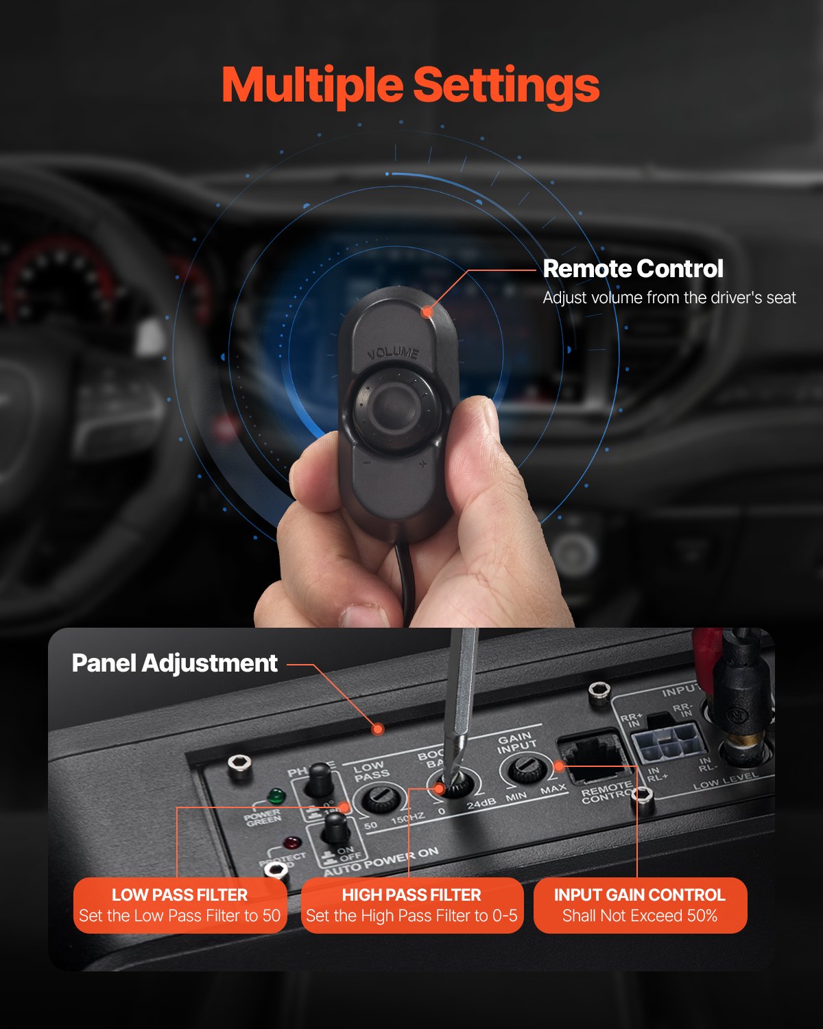 8" 240W subwoofer för undersätet, smala, drivna subwoofers för bil under sätet, inbyggd lågprofilsubwooferförstärkare, hög-/lågnivåingång och volymkontroll för stadsjeepar, bil, lastbil, husbil