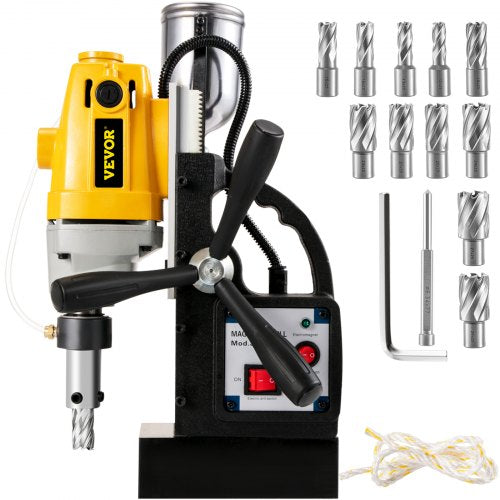 MD40 38.1 mm Electric Magnetic Drill Press Drilling Machine with 11PC HSS Cutter Set Precise Annular Cutter Kit Compact Switchable Evolution 1100W Magnet Force