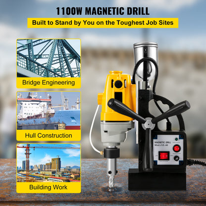 MD40 38.1 mm Electric Magnetic Drill Press Drilling Machine with 11PC HSS Cutter Set Precise Annular Cutter Kit Compact Switchable Evolution 1100W Magnet Force