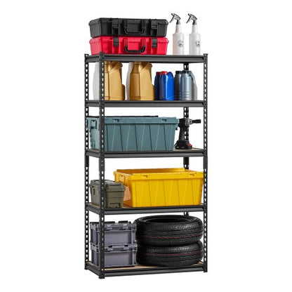 Storage Shelves, 2000 lbs, 5 Tier Garage Storage Shelving, 16" D x 32" W x 62.8" H Adjustable Metal Shelves for Garage Shelves Utility Rack Shelf, Ideal for Kitchen, Warehouse, Basement, Black