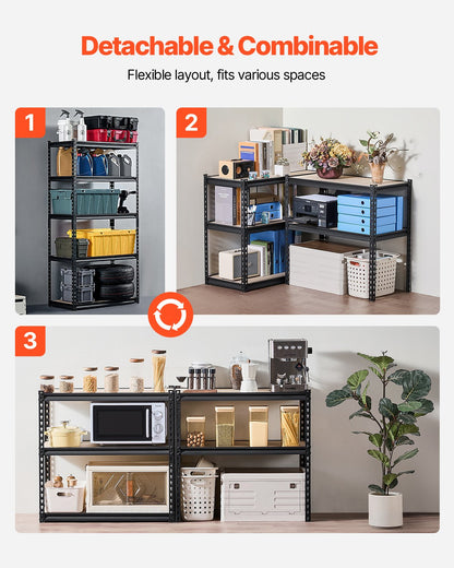 Storage Shelves, 2000 lbs, 5 Tier Garage Storage Shelving, 16" D x 32" W x 62.8" H Adjustable Metal Shelves for Garage Shelves Utility Rack Shelf, Ideal for Kitchen, Warehouse, Basement, Black