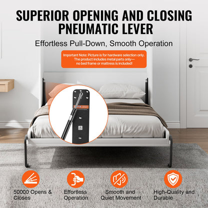 Murphy Bed Kit, Twin Size, Vertical Deluxe DIY Wall Bed Mechanical Hardware Kit, Pneumatic Lever Heavy Duty Bed Frame Support, Folding Cabinet Wall Bed Space Saving Design for Guestroom