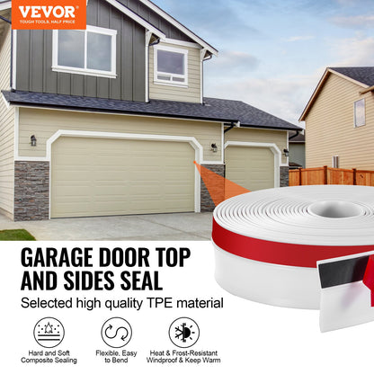 Garage Door Seal Top and Sides Seal Strip, 34 FT Universal Weather Stripping Replacement Soft and Hard Composite, Weatherproofing Garage Door TPE Seals with Adhesive Backed and Screws, White