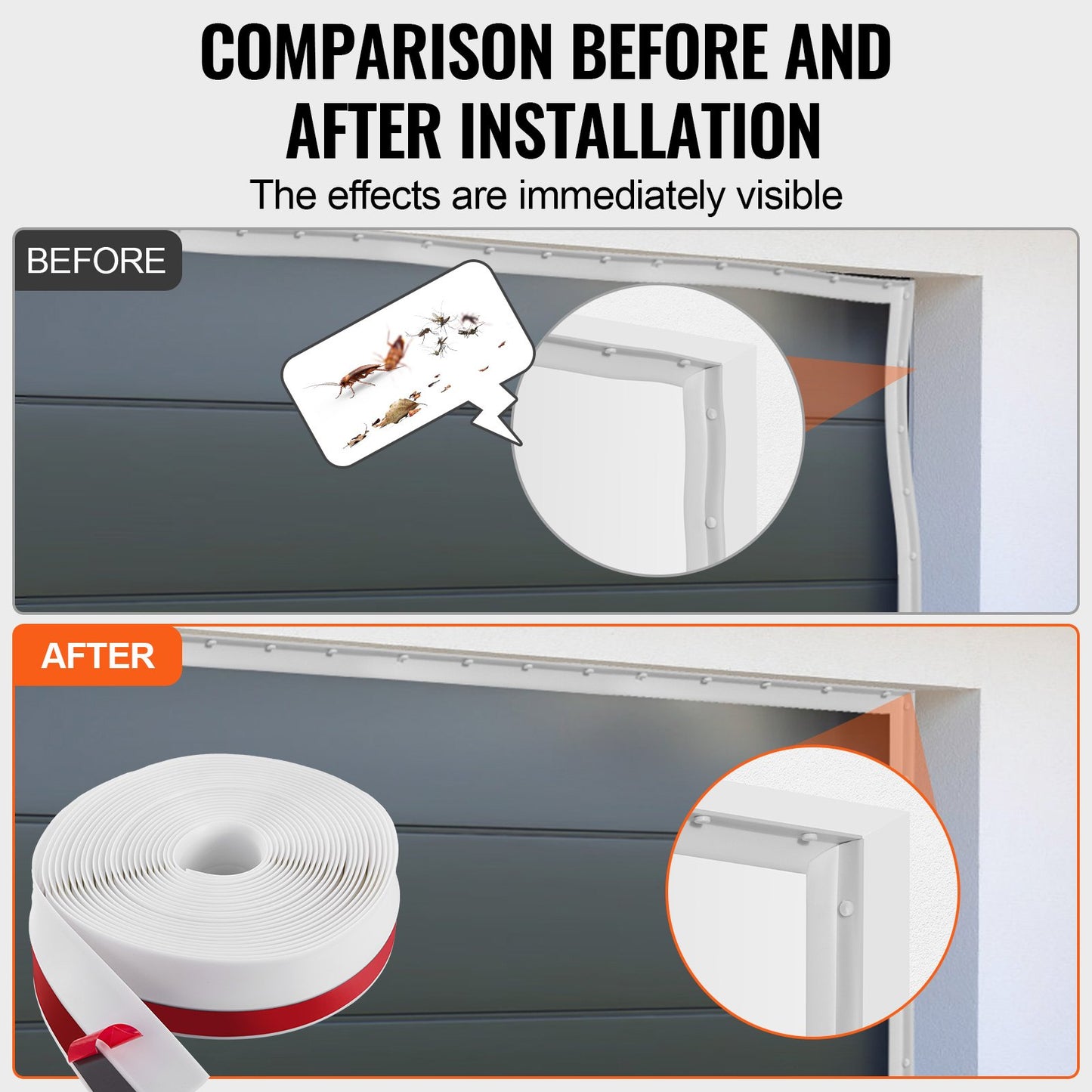 Garage Door Seal Top and Sides Seal Strip, 34 FT Universal Weather Stripping Replacement Soft and Hard Composite, Weatherproofing Garage Door TPE Seals with Adhesive Backed and Screws, White
