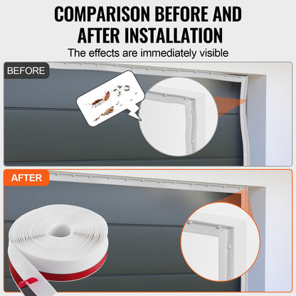 Garage Door Seal Top and Sides Seal Strip, 34 FT Universal Weather Stripping Replacement Soft and Hard Composite, Weatherproofing Garage Door TPE Seals with Adhesive Backed and Screws, White