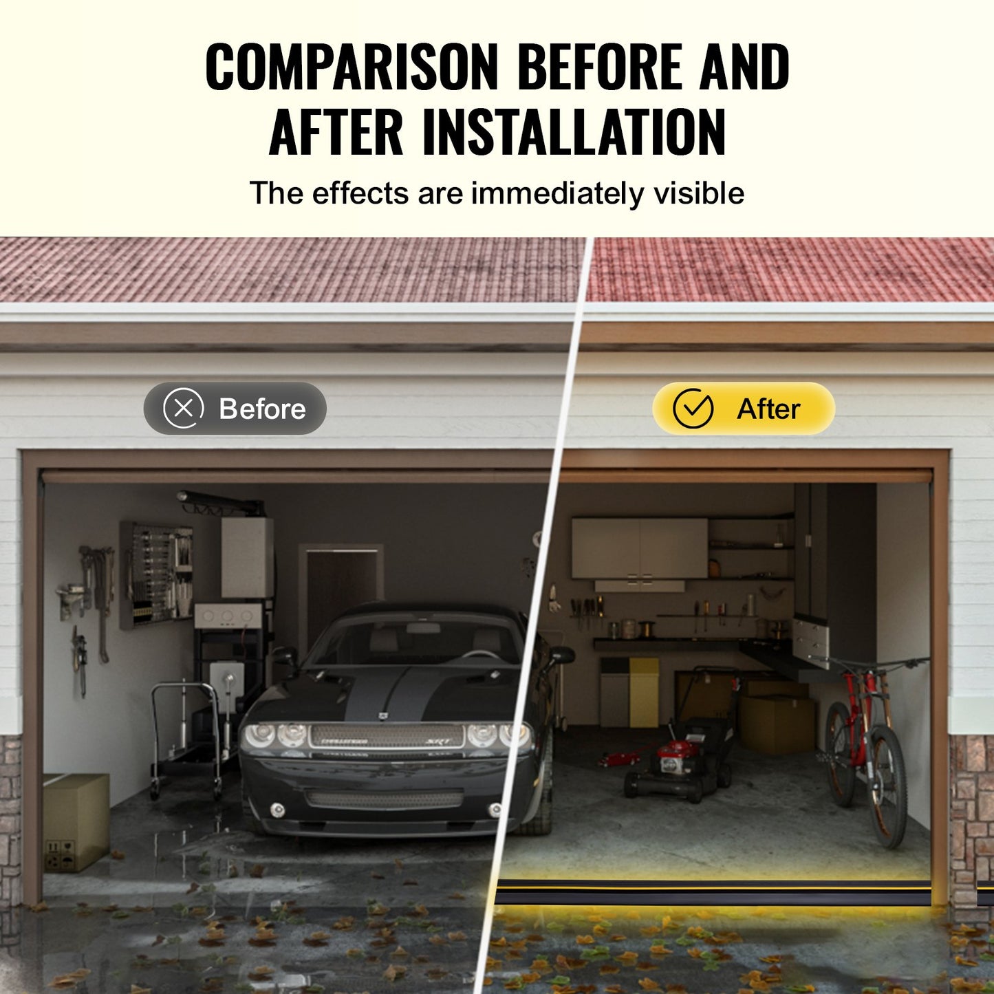 Tätningslist för garageportströskel, 12 fot universal tätningslist för garageportsgolv med självhäftande material, väderbeständig list för garageportsbotten, uppgraderad tjock PVC-tätningslist för hemmafixering, svart