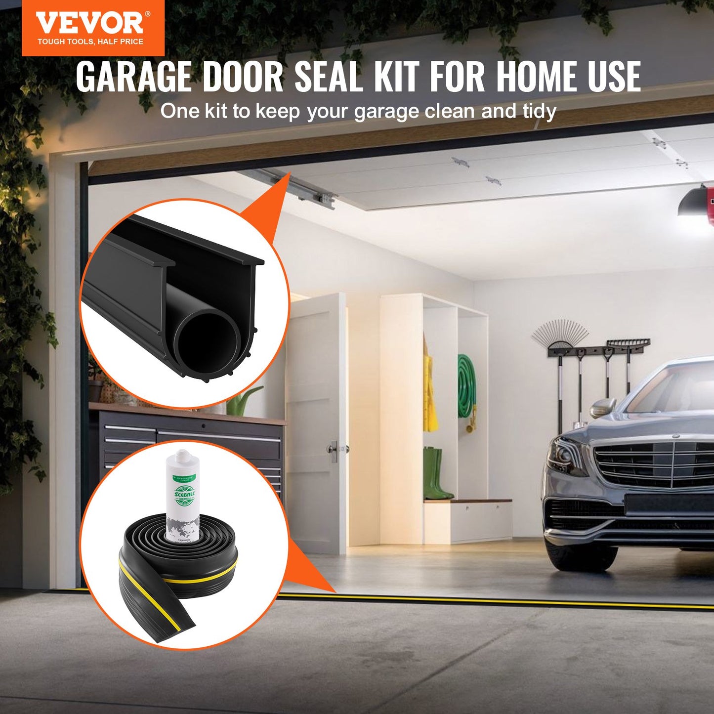 Garage Door Threshold and Bottom Seals Kit, 10 FT U Shape+O Ring Universal Garage Door Bottom Seal Weatherstrip PVC, Combine with Weatherproof Garage Threshold Seal Strip with Adhesive, Black