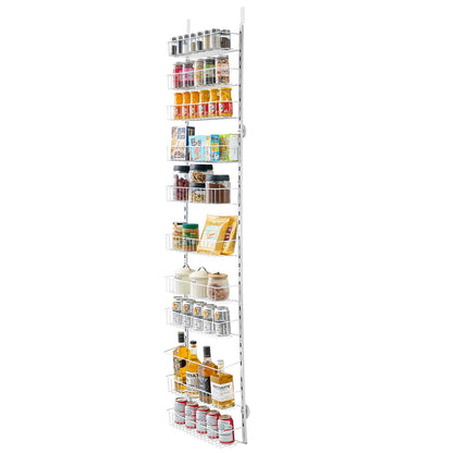 Over the Door Pantry Organizer, 10-Tier Pantry Organization and Storage, Heavy-Duty Steel Hanging Spice Rack, Adjustable Wall Seasoning Shelves, for Home Kitchen Laundry Room Bathroom, White