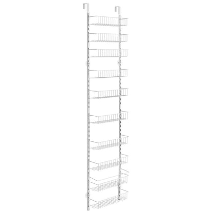 Over the Door Pantry Organizer, 10-Tier Pantry Organization and Storage, Heavy-Duty Steel Hanging Spice Rack, Adjustable Wall Seasoning Shelves, for Home Kitchen Laundry Room Bathroom, White