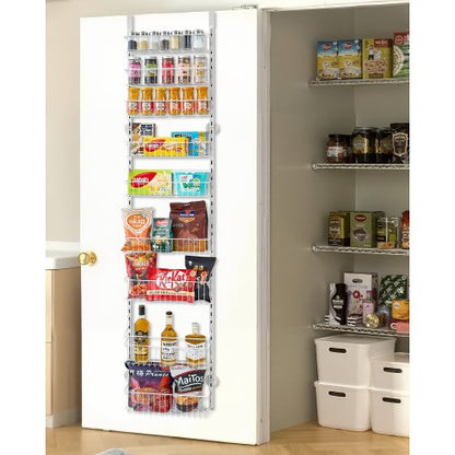 Over the Door Pantry Organizer, 9-Tier Pantry Organization and Storage, Heavy-Duty Steel Hanging Spice Rack, Adjustable Wall Seasoning Shelves, for Home Kitchen Laundry Room Bathroom, White