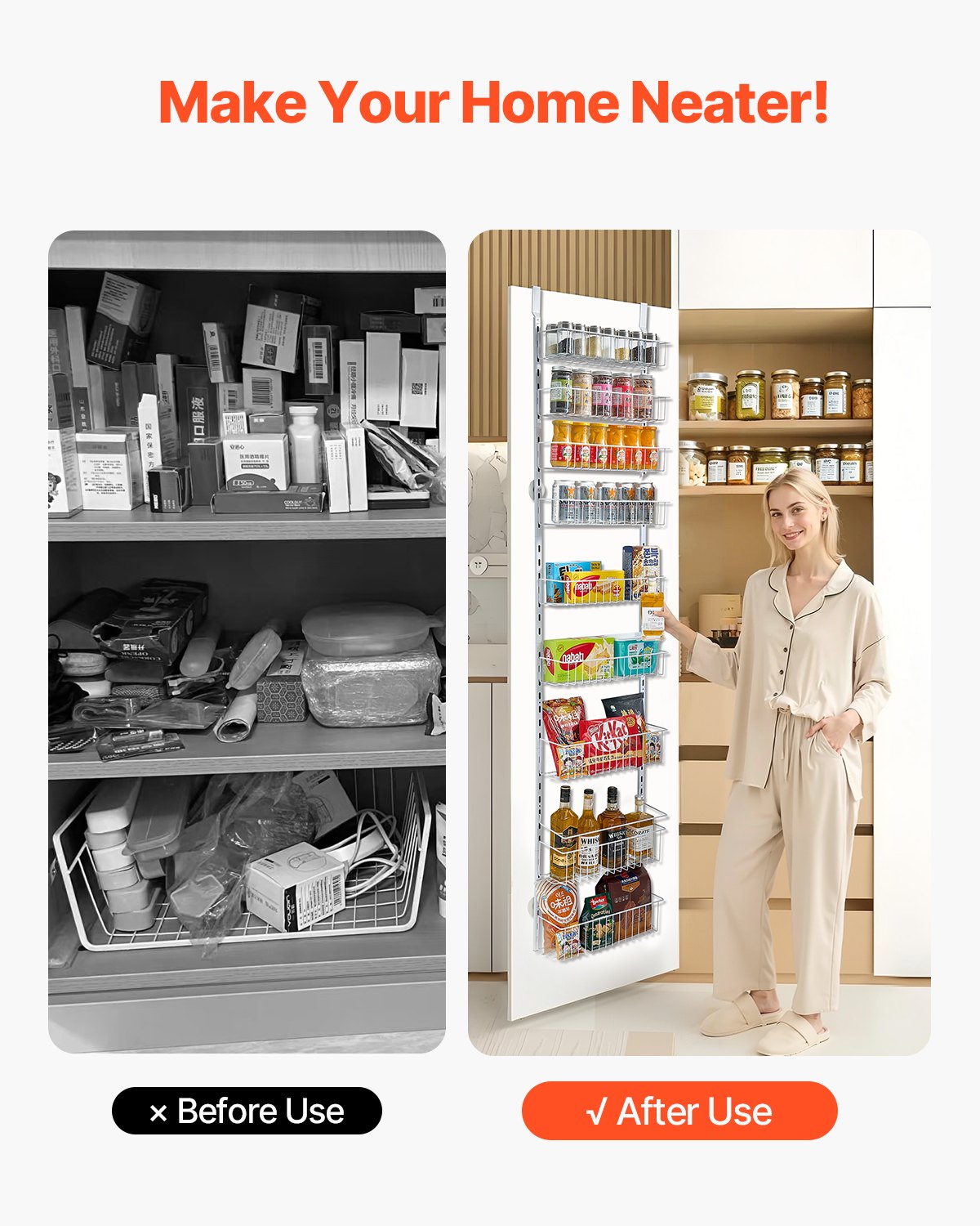 Over the Door Pantry Organizer, 9-Tier Pantry Organization and Storage, Heavy-Duty Steel Hanging Spice Rack, Adjustable Wall Seasoning Shelves, for Home Kitchen Laundry Room Bathroom, White