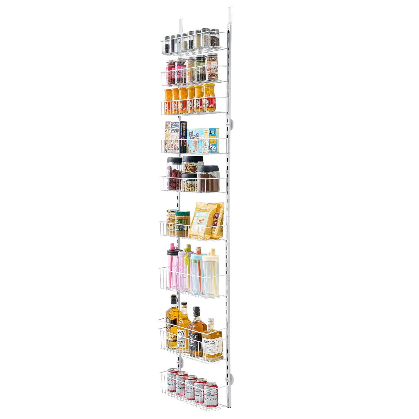 Over the Door Pantry Organizer, 9-Tier Pantry Organization and Storage, Heavy-Duty Steel Hanging Spice Rack, Adjustable Wall Seasoning Shelves, for Home Kitchen Laundry Room Bathroom, White
