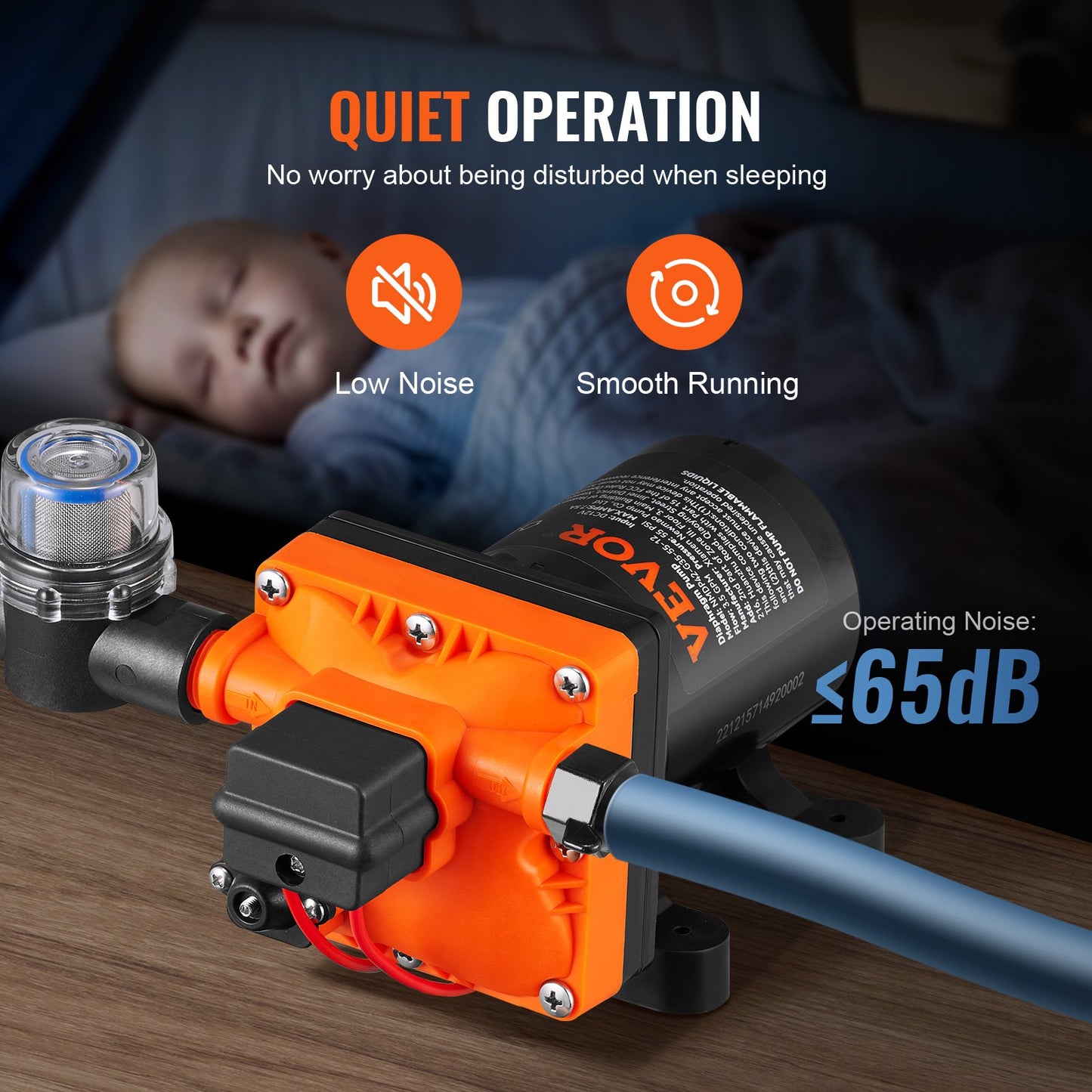 Water Diaphragm Pump, 13.25 liters, 55 PSI Rated Pressure (40-80 PSI Adjustable), 12.7mm MNPT Self Priming Sprayer Pump with Pressure Switch for RV Camper Marine Boat Lawn, FCC Certified