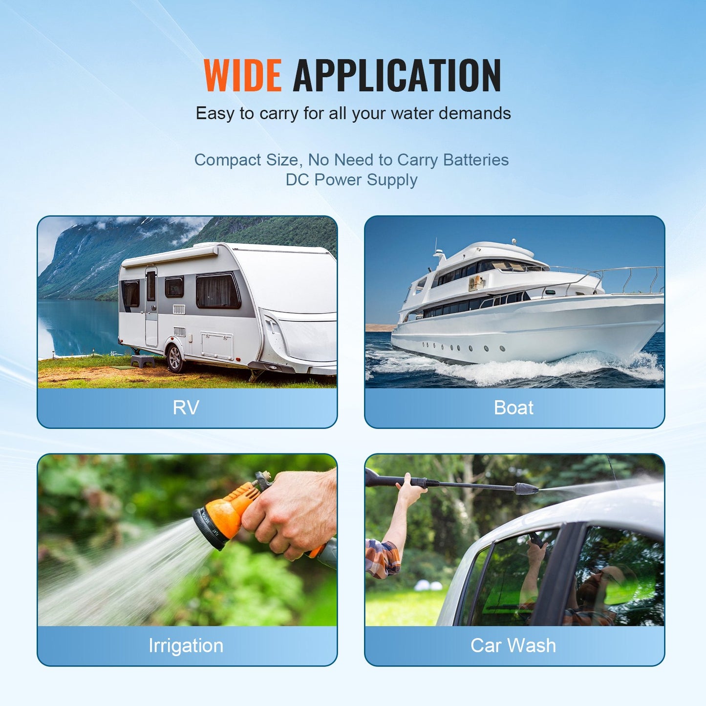 Water Diaphragm Pump, 13.25 liters, 55 PSI Rated Pressure (40-80 PSI Adjustable), 12.7mm MNPT Self Priming Sprayer Pump with Pressure Switch for RV Camper Marine Boat Lawn, FCC Certified