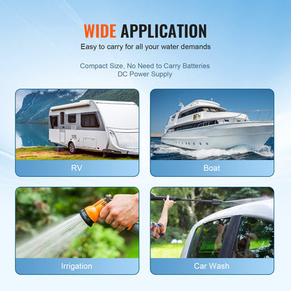 Water Diaphragm Pump, 13.25 liters, 55 PSI Rated Pressure (40-80 PSI Adjustable), 12.7mm MNPT Self Priming Sprayer Pump with Pressure Switch for RV Camper Marine Boat Lawn, FCC Certified