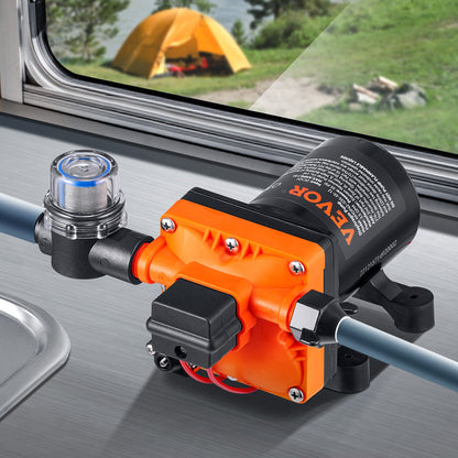 Water Diaphragm Pump, 13.25 liters, 55 PSI Rated Pressure (40-80 PSI Adjustable), 12.7mm MNPT Self Priming Sprayer Pump with Pressure Switch for RV Camper Marine Boat Lawn, FCC Certified