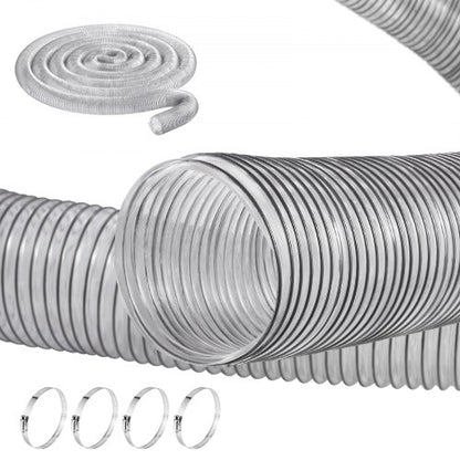 Dust Collection Hose, 4" x 50', Thickened PVC Material Puncture-Resistant Flexible Clear Hose with Carbon Steel Wire Coil 4 x 304 Stainless Clamps, for Table Saw, Band Saw, Planer, Jointer