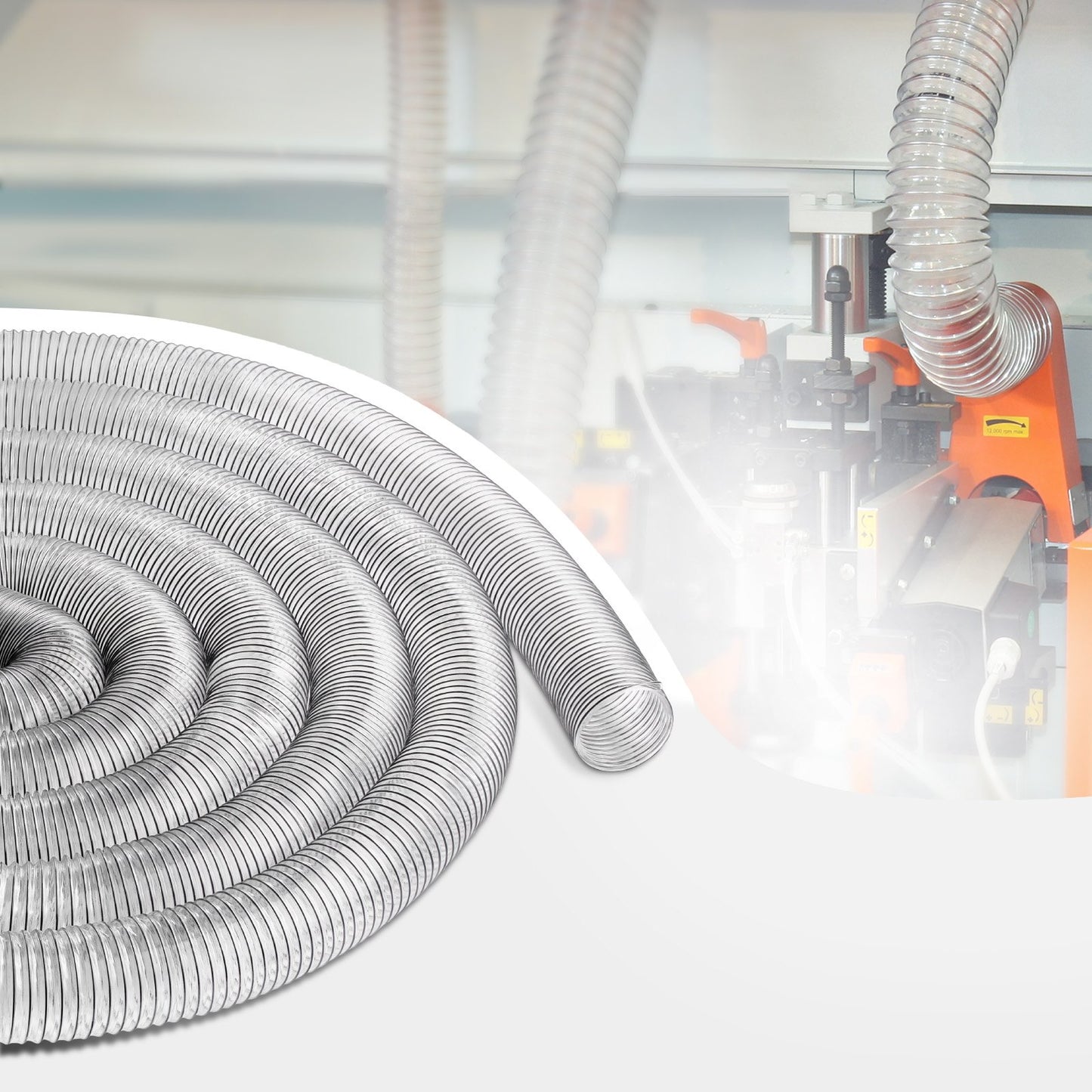 Dust Collection Hose, 4" x 50', Thickened PVC Material Puncture-Resistant Flexible Clear Hose with Carbon Steel Wire Coil 4 x 304 Stainless Clamps, for Table Saw, Band Saw, Planer, Jointer