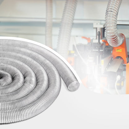 Dust Collection Hose, 4" x 50', Thickened PVC Material Puncture-Resistant Flexible Clear Hose with Carbon Steel Wire Coil 4 x 304 Stainless Clamps, for Table Saw, Band Saw, Planer, Jointer