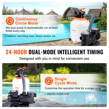 Sand Filter Pump for Above Ground Pools, 300 mm/12-inch, 10,000 L/H, 285W Swimming Pool Pumps System & Filters Combo Set with 6-Way Multi-Port Valve & Strainer Basket, for Domestic and Commercial Pools