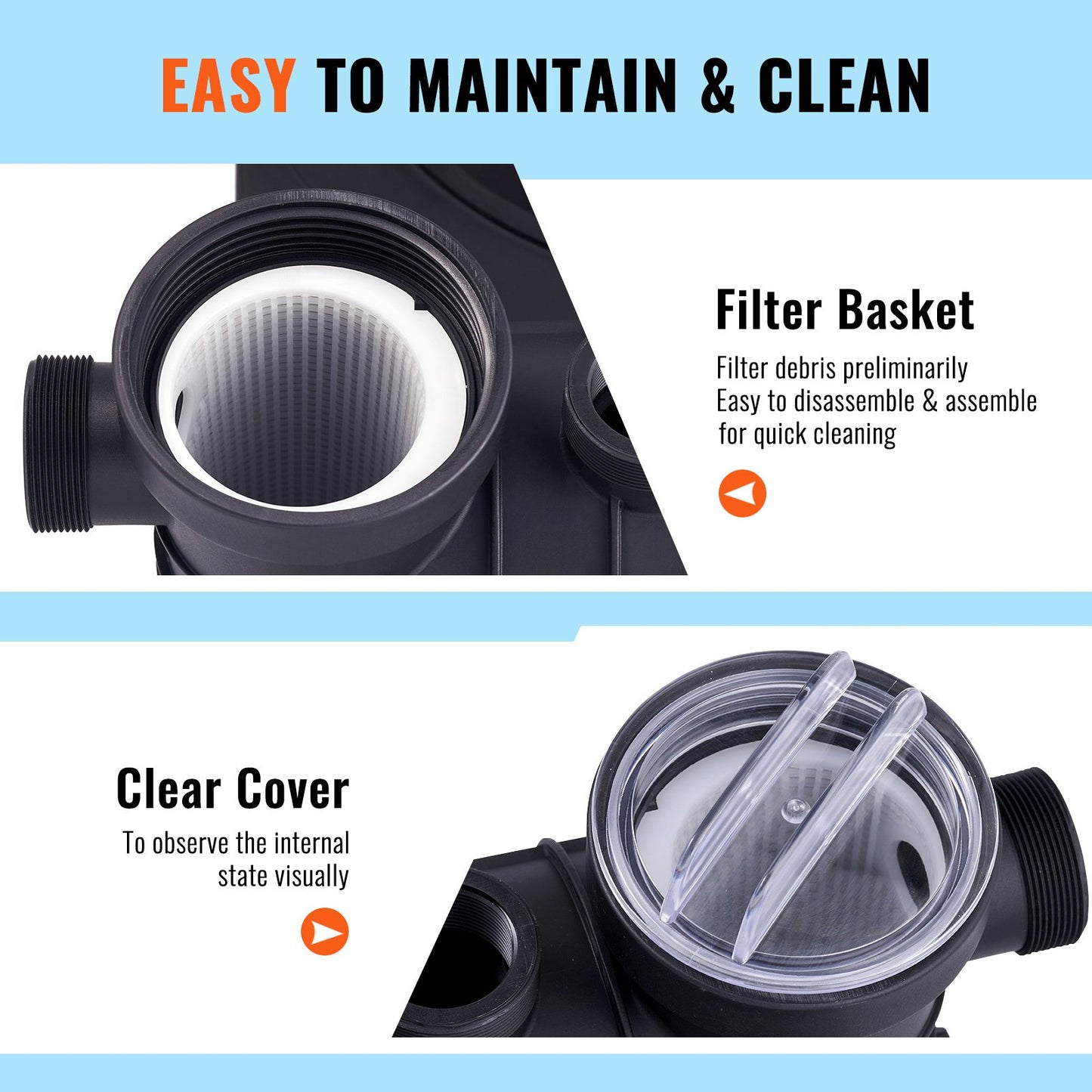 Sand Filter Pump for Above Ground Pools, 400 mm/16-inch, 18,000 L/H, 850W Swimming Pool Pumps System & Filters Combo Set with 6-Way Multi-Port Valve and Strainer Basket, for Domestic and Commercial Pools