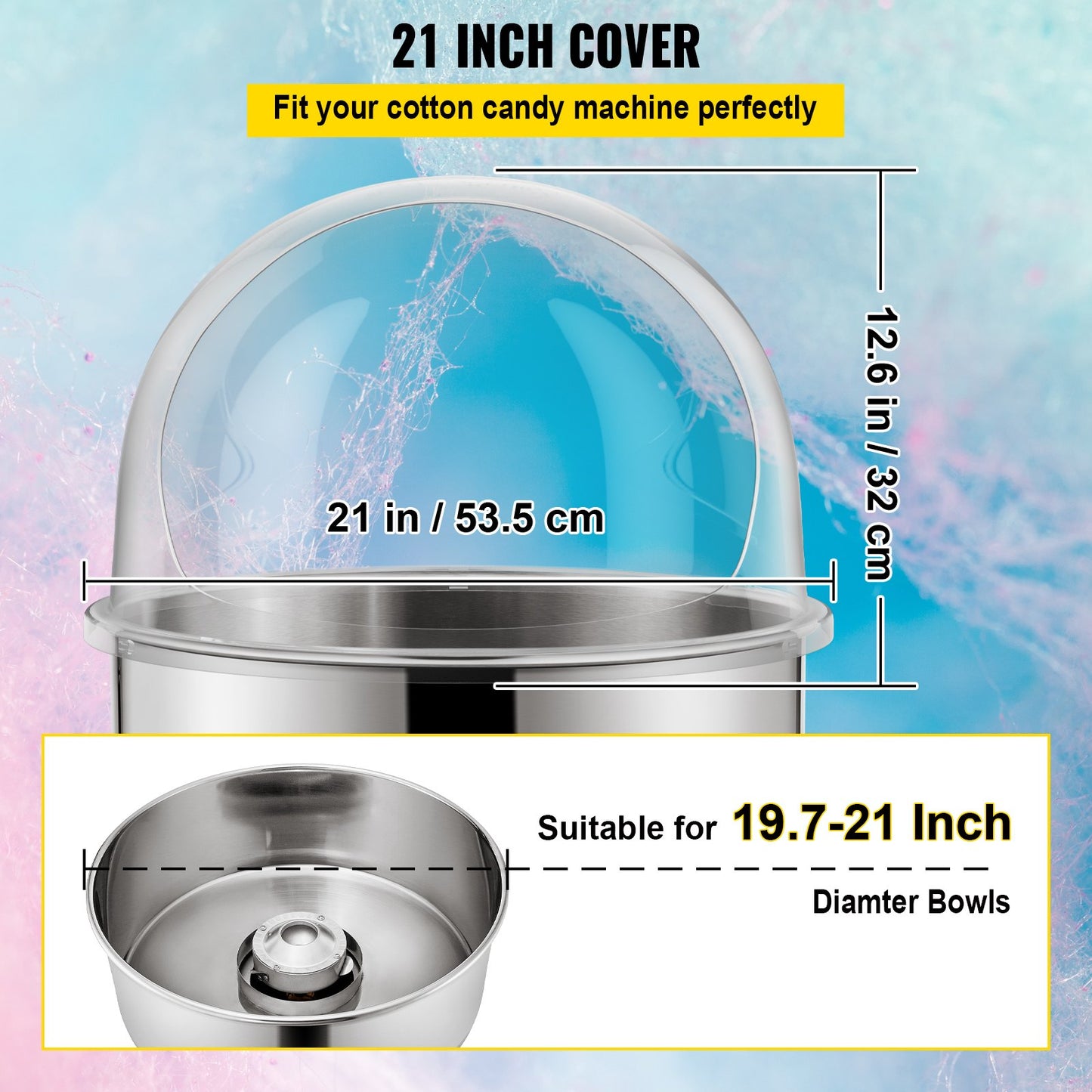 20.5" Diameter Candy Floss Cover for Candy Floss Maker Machine 52cm Dome Shield Cover of Commercial Candyfloss Machine Dome Cover Shield Cover (Cover Only)
