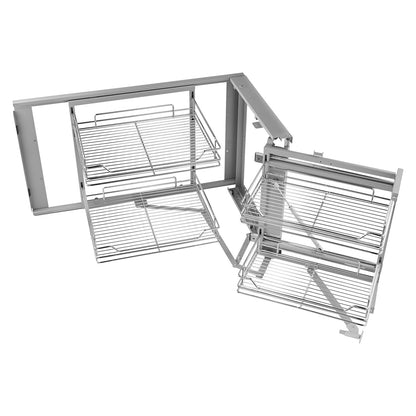 18"W Opening Blind Corner Pull Out Organizer, 2 Tier 4 Shelf Kitchen Cabinet Organizer, Magic Chrome Carbon Steel Storage Basket, Slide Out Storage Organizer, Left & Right Open Compatible