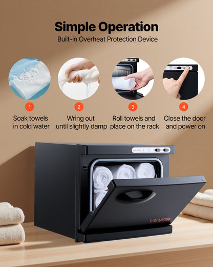 Hot Towel Warmer, 8L Small Towel Warmer Cabinet with Clip & Stainless Steel Rack, Holds up 12 Towels, Portable All-Round Heating Cabinet for Spa, Barber, Manicures, Massage, Salon, Black