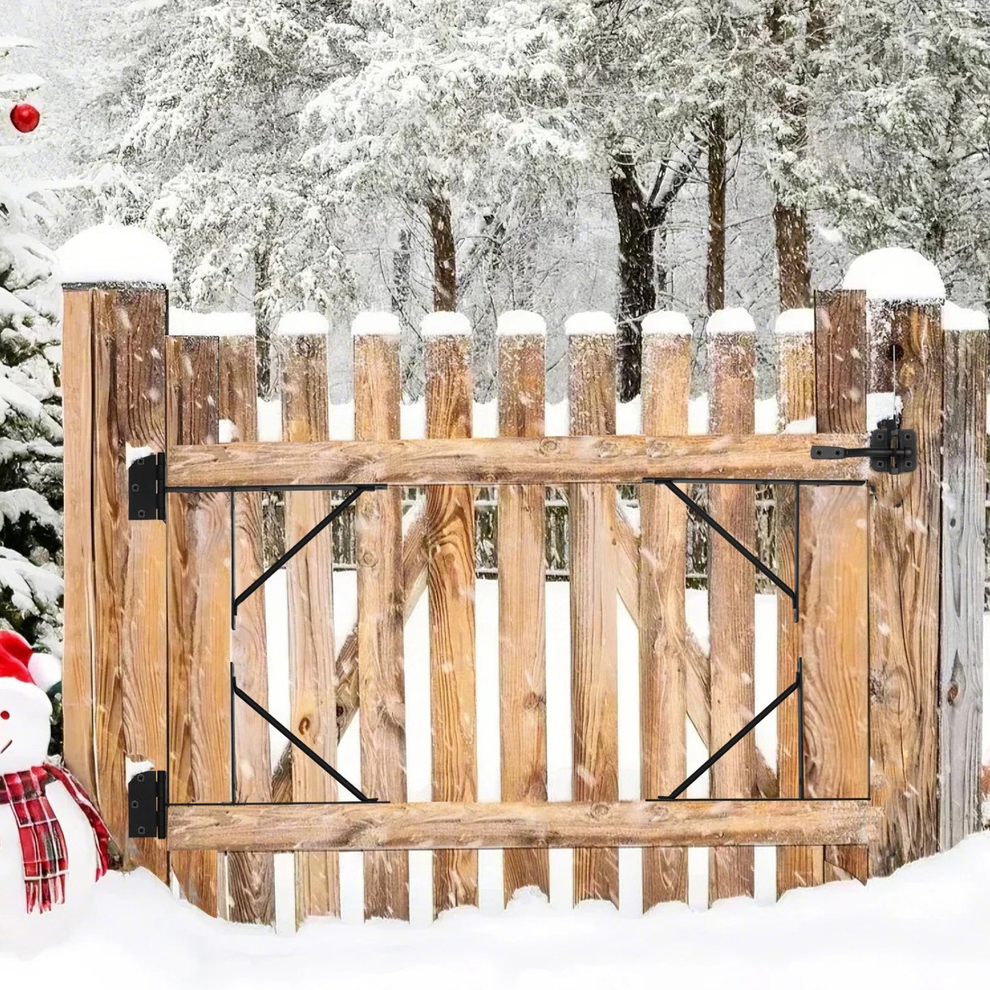 Gate Corner Brace Bracket, Anti Sag Gate Frame Hardware Kit, Gate Frame Brace Bracket with Latch Lock, Latch Lock Rope, for Shed Doors, Corral Gates, Driveway Gates, Stable Gates, Iron, Black