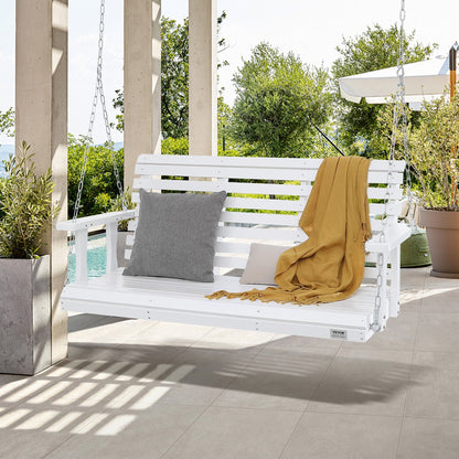 Träverandagunga 1,4 m, uteplatsgunga för innergård och trädgård, uppgraderad 380 kg stark lastkapacitet, kraftig gungbänk med hängande kedjor för utomhusbruk, vit