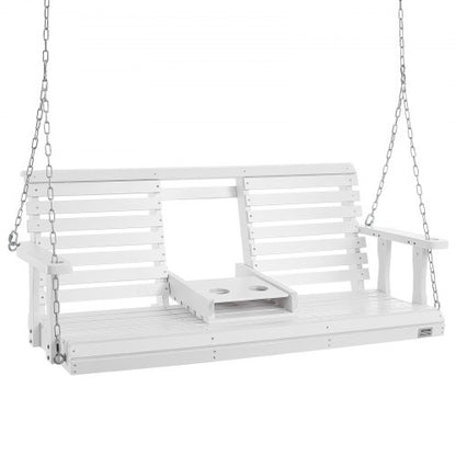 Wooden Porch Swing 5 ft, Patio bench swing for Courtyard & Garden, Upgraded 880 lbs Strong Load Capacity, Heavy Duty Swing Chair Bench with Hanging Chains for Outdoors, White