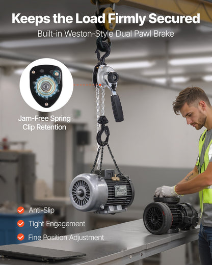 Manuell kättingtelfer, 1/2T 500 kg kapacitet, kraftig lyftanordning, 6 m lyftkedja i G80-legerat stål med dubbel spärrhake, 360° roterande krokar, för lager, garage