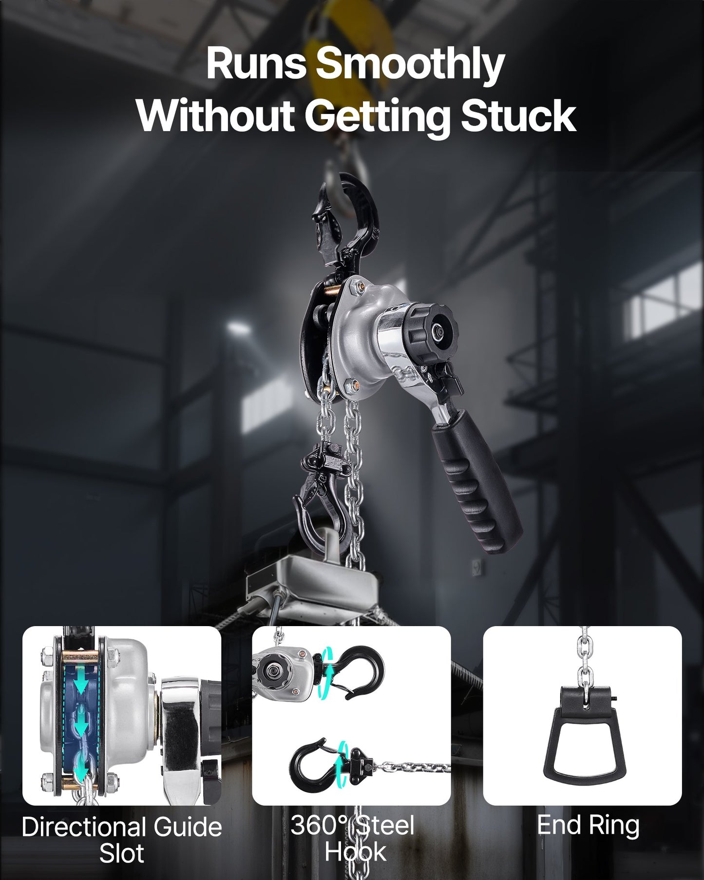 Manuell kättingtelfer, 1/2T 500 kg kapacitet, kraftig lyftanordning, 6 m lyftkedja i G80-legerat stål med dubbel spärrhake, 360° roterande krokar, för lager, garage