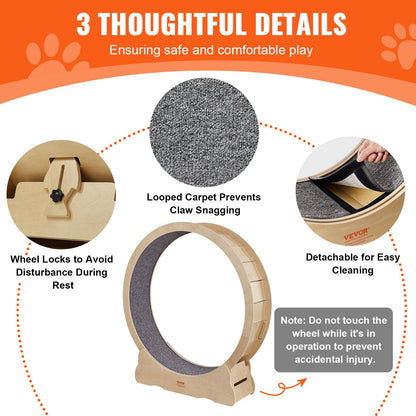 Kattträningshjul, stort löpband för inomhuskatter, 52 tums kattlöphjul med avtagbar matta och kattmatta för löpning/promenader/träning, lämplig för de flesta katter