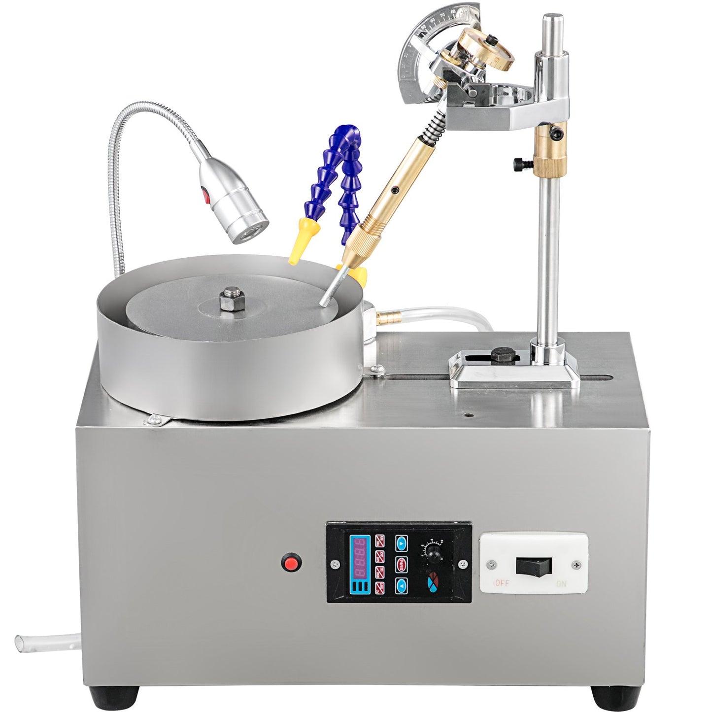 Ädelstensfasetteringsmaskin 6 tums smyckespolerare stenpolerare ädelstensskärmaskin lapidärslipmaskin polermaskin lapidärutrustning med vattenpump mekaniskt handtag för ädelsten jade sten smycken