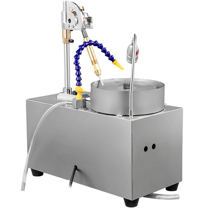 Ädelstensfasetteringsmaskin 6 tums smyckespolerare stenpolerare ädelstensskärmaskin lapidärslipmaskin polermaskin lapidärutrustning med vattenpump mekaniskt handtag för ädelsten jade sten smycken