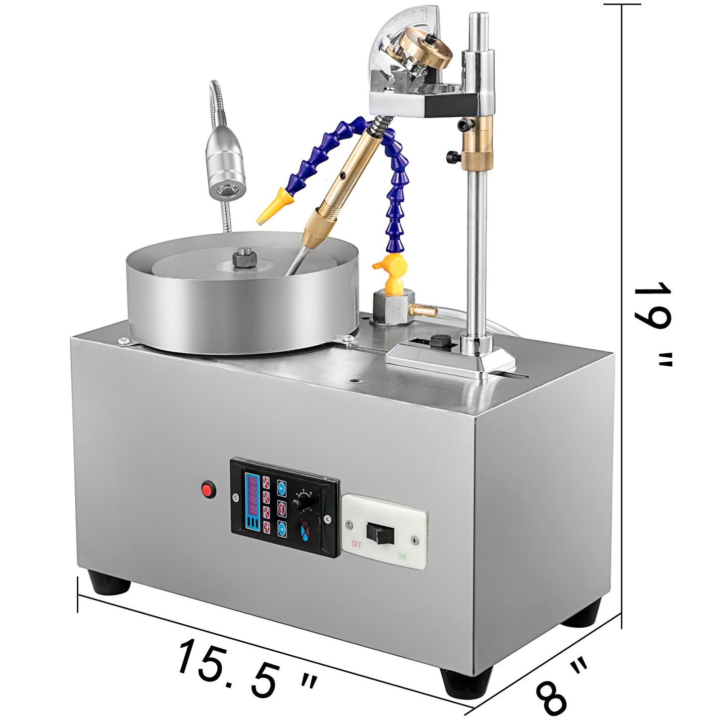 Ädelstensfasetteringsmaskin 6 tums smyckespolerare stenpolerare ädelstensskärmaskin lapidärslipmaskin polermaskin lapidärutrustning med vattenpump mekaniskt handtag för ädelsten jade sten smycken